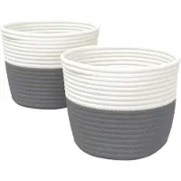 vidaXL Paniers de rangement 2 pcs gris et blanc Ø24x18 cm coton