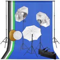 vidaXL Kit de studio photo avec lampes toile de fond et réflecteur