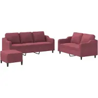 vidaXL Ensemble de canapés 3 pièces avec coussins vin rouge Tissu