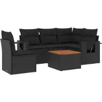 vidaXL ensemble de salon de jardin 6 pièces avec coussins Noir Poly Rattan