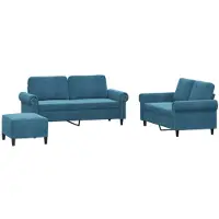 vidaXL Ensemble de canapés 3 pièces avec coussins bleu velours