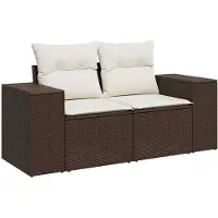 vidaXL Canapé de jardin avec coussins 2 places brun poly rotin