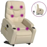 vidaXL Fauteuil de massage avec releveur Crème Tissu
