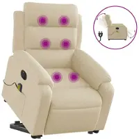 vidaXL Fauteuil de massage électrique avec releveur Crème Tissu