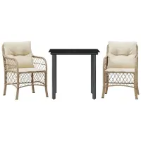 vidaXL set Bistro 3 pièces avec coussins Beige Poly Rattan