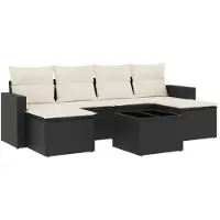 vidaXL ensemble de salon de jardin 7 pièces avec coussins Noir Poly Rattan