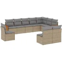vidaXL Ensemble de salon de jardin 10 pièces avec coussins Beige Poly Rattan