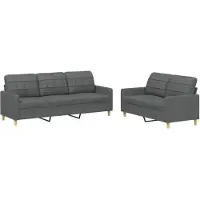 vidaXL Ensemble de canapés 2 pièces avec coussins Tissu gris foncé