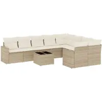 vidaXL Ensemble de salon de jardin 10 pièces avec coussins Beige Poly Rattan