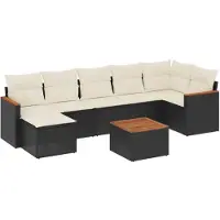 vidaXL Ensemble de jardin canapé 8 pièces avec coussins noir poly rotin