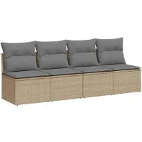 vidaXL Canapé de jardin 4 places avec coussins Beige Poly Rattan