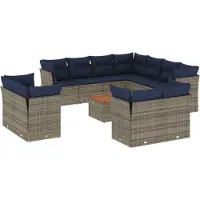 vidaXL Ensemble de salon de jardin 12 pièces avec coussins Gris Poly rotin