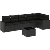 vidaXL ensemble de salon de jardin 7 pièces avec coussins Noir Poly Rattan