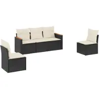 vidaXL Ensemble de salon de jardin 5 pièces avec coussins noir poly rotin