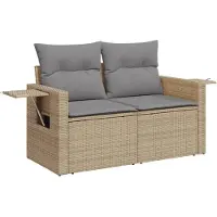 vidaXL Canapé de jardin avec coussins 2 places Beige Poly Rattan