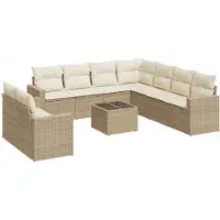 vidaXL Ensemble de salon de jardin 10 pièces avec coussins Beige Poly Rattan