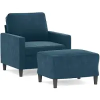 vidaXL Fauteuil avec tabouret bleu 60 cm velours