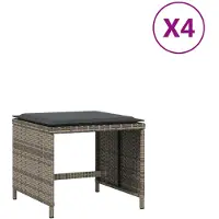 vidaXL Tabourets de jardin et coussins lot de 4 gris 41x41x36 cm rotin