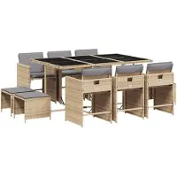 vidaXL Salon de jardin 11 pièces avec coussins Mélange beige Poly rotin
