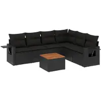 vidaXL Ensemble de salon de jardin 7 pièces avec coussins noir poly rotin