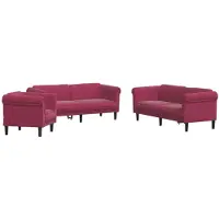 vidaXL Canapé 3 pièces rouge vin velours