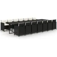 vidaXL Ensemble de jardin 15 pièces avec coussins Poly rotin noir