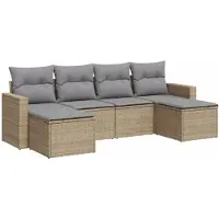 vidaXL ensemble de salon de jardin 6 pièces avec coussins Beige Poly Rattan