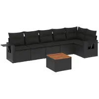 vidaXL Ensemble de salon de jardin 7 pièces avec coussins noir poly rotin