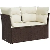 vidaXL Canapé de jardin avec coussins 2 places brun poly rotin
