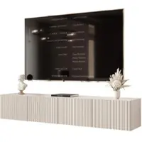 Idohome Meuble TV bas Angel 200 cm cachemire mat - Meuble TV, meuble suspendu, LED, Push-to-Open, meuble TV, façade rainurée, meuble multimédia, salon