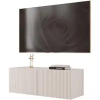 Idohome Meuble TV bas Angel 100 cm cachemire mat - Meuble TV, meuble suspendu, LED, Push-to-Open, meuble TV, façade rainurée, meuble multimédia, salon