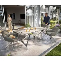 DELIFE Table d’extérieur Edge 200x100 cm céramique Laminam Travertino Bianco blanc crème piètement croisé rectangulaire en acier inoxydable
