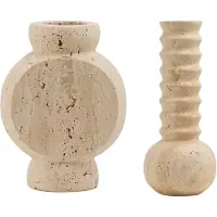 Mr. Stoned Coffret Cadeau en Travertin : Vase Ribbed + Vase Circle