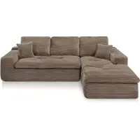 Popsofa Canapé d'angle Lazy Corner en velours côtelé taupe droit