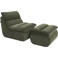 Popsofa Fauteuil Marley avec Repose-pieds Chenille Vert Sauge