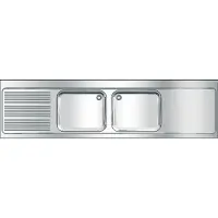 Kwc Évier professionnel , modèle MAXIMA, en acier inoxydable, 2 bacs, dimensions 2600 x 432 x 700 mm, avec égouttoir intégré