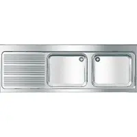Kwc Évier professionnel , modèle MAXIMA, en acier inoxydable, 2 bacs, dimensions 2000 x 432 x 700 mm, avec système anti-goutte