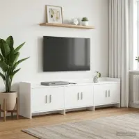Prolenta Meuble TV exclusif - Dimensions : 168 x 33 x 47 cm - Couleur : blanc - Matériau : bois composite