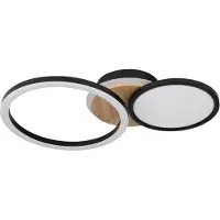 Globo Lighting plafonnier métal noir mat, MDF imitation bois foncé, plastique opale, mobile, LxlxH : 515x300x105mm, incl. LED 28W 230V, 3300lm source, 2100lm output, 3000K