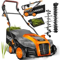 MASKO Élévateur de gazon électrique 2 en 1, aérateur de pelouse, 1800W, largeur de travail de 40 cm, bac de ramassage de 55 litres
