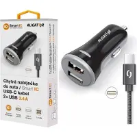 Aligator Smart Car Charger 3.4A, 2xUSB, smart IC, noir, câble USB-C