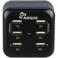 Inter-Tech 6xUSB, LED, 2.4/1.2/1 A (34 W, 6 ports), Chargeur USB, Noir