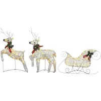 vidaXL Décoration de Noël Renne & traîneau 60 LEDs Outdoor Golden