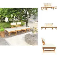 vidaXL Banc de jardin 2 en 1 avec coussins 190 cm bois massif acacia
