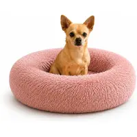 Belviona Lit pour chien Donut, lit douillet en peluche avec rembourrage moelleux, maintien sûr & bord ergonomique, 40 cm de diamètre, vieux rose