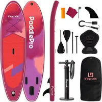 LifeGoods SUP Board All-round Compact - avec siège - capacité de charge de 100 KG - 300 x 76 cm - gonflable - ensemble complet de SUP - rouge/lilas