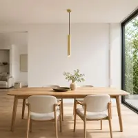 Alpinaluz Suspension moderne et minimaliste en forme de tube en aluminium doré, 40 cm, avec douille GU10, réglable en hauteur