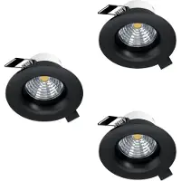 Eglo , lot de 3 spots encastrés Saliceto, spots de plafond dimmables, spots de plafond ronds en aluminium de couleur noire, lumière blanc chaud, diamètre 8,8 cm