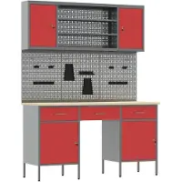 vidaXL Établi avec tiroirs 10 pièces Rouge Ingénieurs Bois et acier
