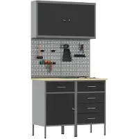 vidaXL Table de travail avec 5 tiroirs, noire, pour ingénieurs, en bois et en acier